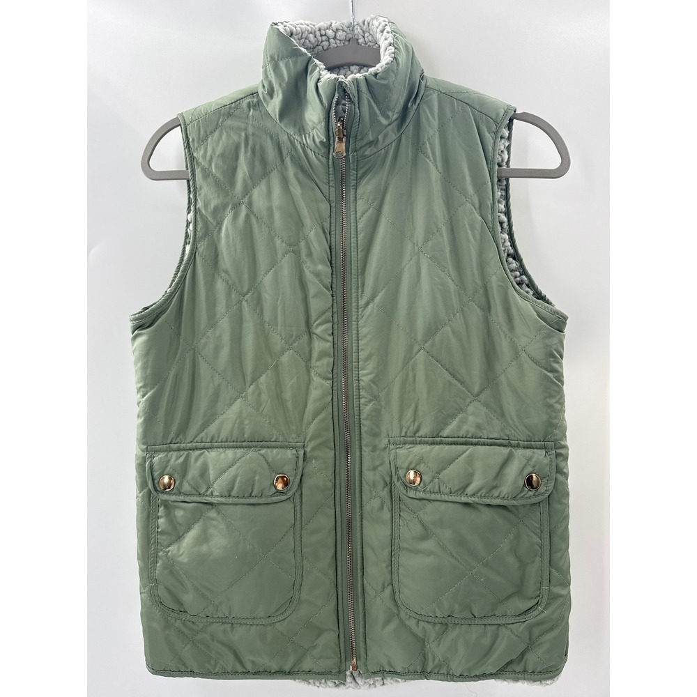 Miami Womens Reversible Quilted Fleece Vest Green Grey Small JKX3075
